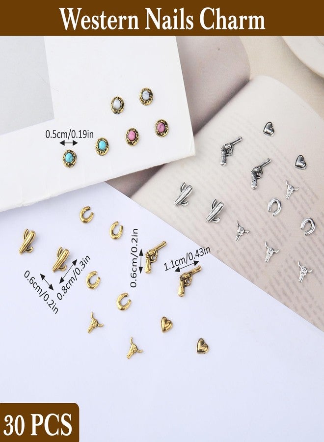 Ohmique 30 PCS Western Nail Charms - Retro Metal Cowboy Cowgirl Turquoise Nail Charms Western Stickers Decals Gems Decor, Vintage Turquoise Jewelry for DIY Crafts Art Accessories - Image 2